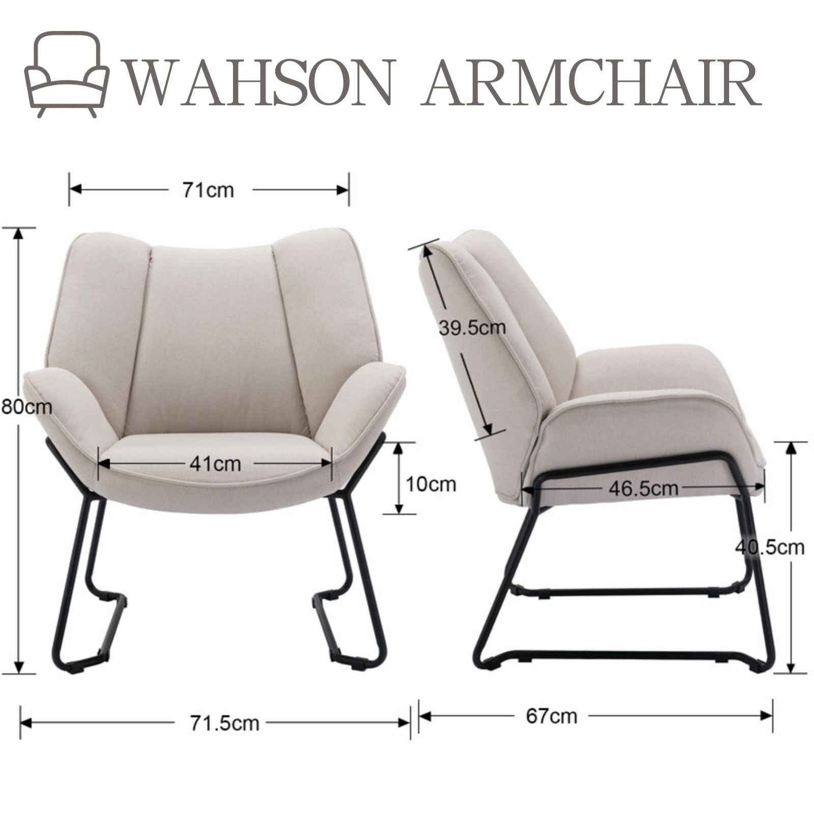 Wahson Silla de Salon Moderno Silla Ocio con Reposabrazos Sillón Lino con Patas Negras de Estilo Minimalista para Sala de Estar/Dormitorio,Beige