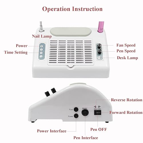 Miniatura 7 de TFCFL Colector de polvo de uñas 5 en 1, colector de polvo profesional de vacío de uñas + taladro eléctrico de uñas + lámpara de secado de uñas de