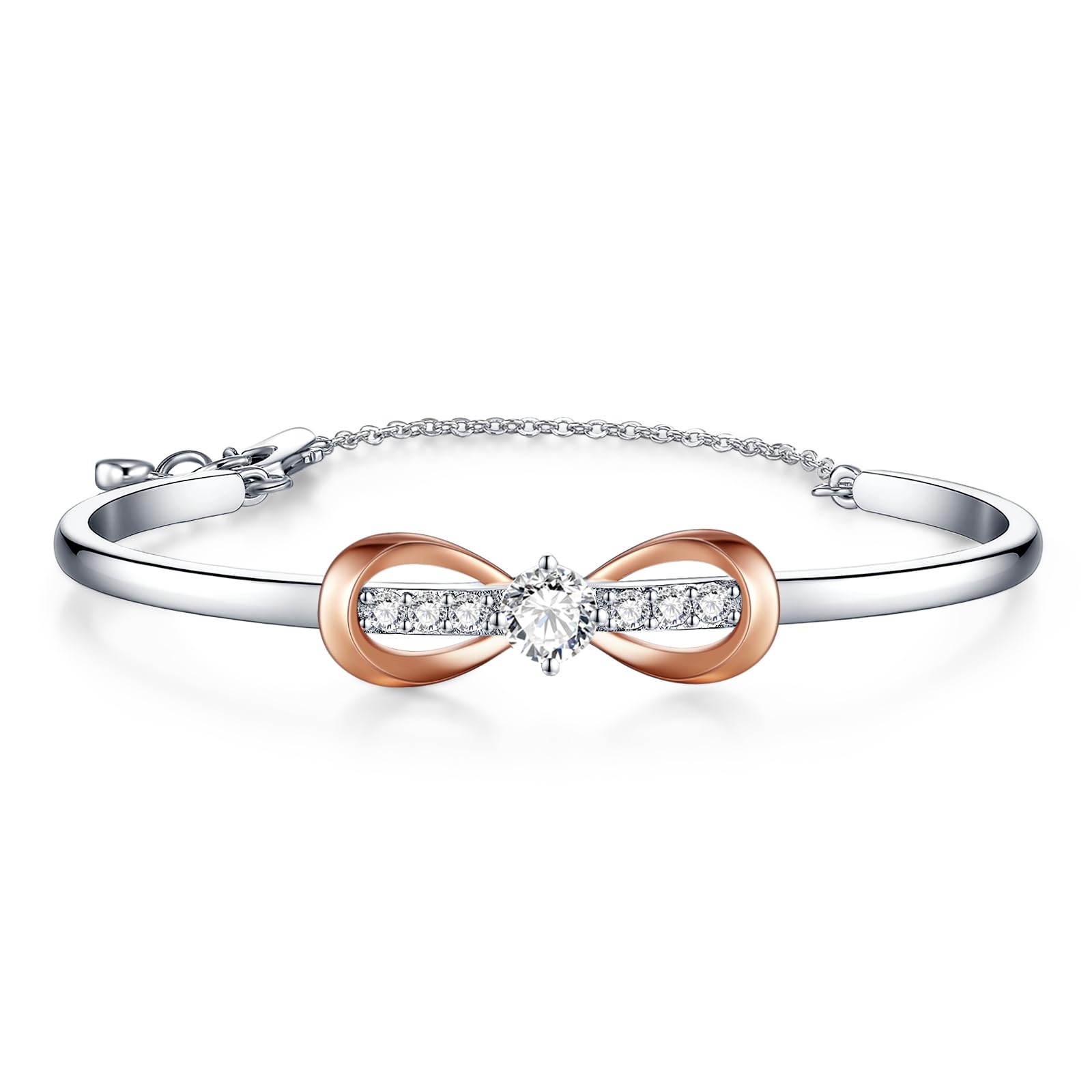 Plaqué or blanc 18 Carats et or rose nœud d'amour Infini Bracelet Femme, Bijoux Femme, Romantique Cadeau Femme-Idées Uniques pour Anniversaire, Fête des Mères, Saint-Valentin, Noël