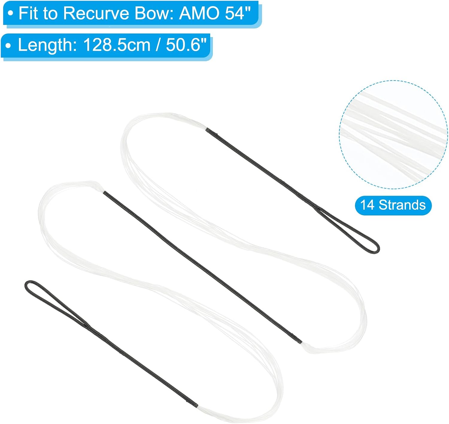 Recurve Bow String, Archery Bowstrings Replacement 14 Strands Longbow String for Universal Archery Equipment, White AMO 54"(Actual 50")