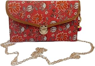 India Meets India Red Excellent Finish Cloth Clutch with Detachable Chain for Women 9.5x6 inch | Handicraft By Women Self Help Groups of Rajasthan
