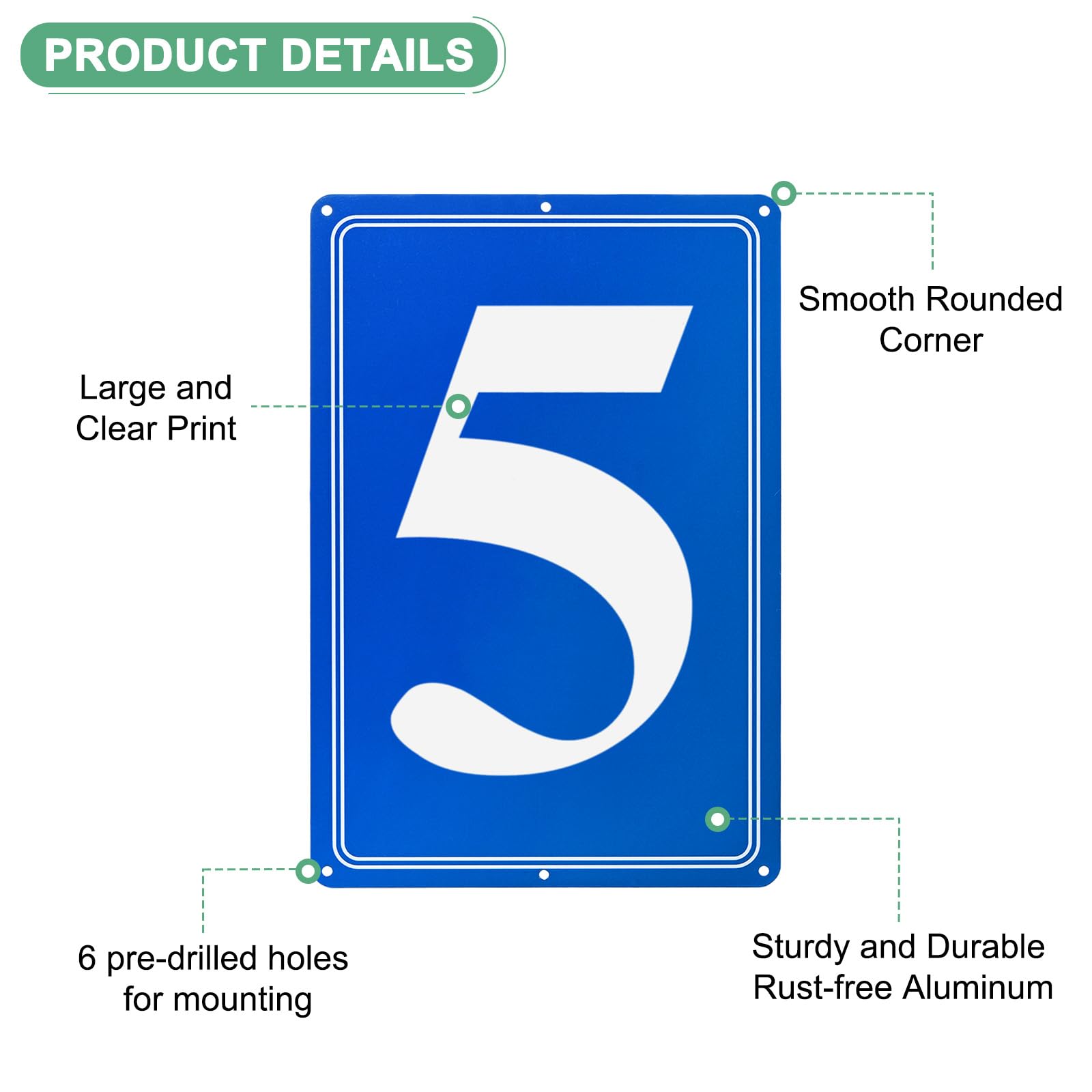 M METERXITY Aluminum Number Sign 5, 11.8 Inch House Numbers and Metal Letters, Parking Spot Letter Signs - Image 2