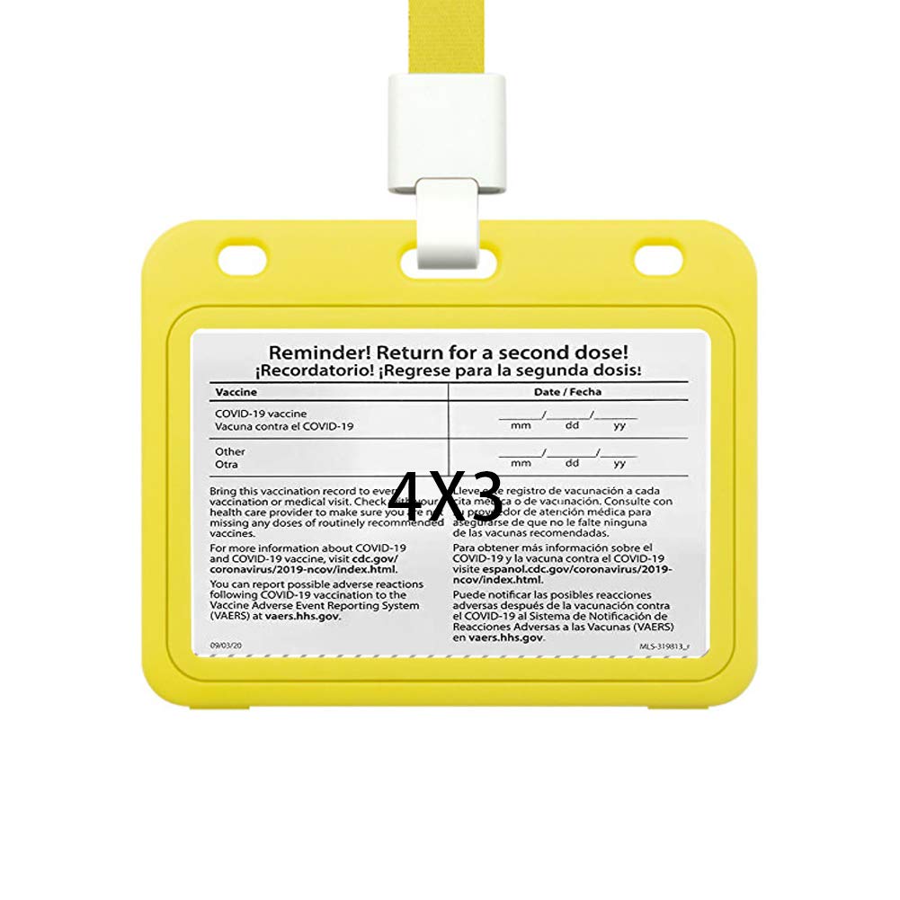 Amazon.com : Vaccine Card Holder,CDC Covid Vaccination Card Protector 4 X 3  Inches with Lanyard Horizontal Style Transverse Double Side Clear PP  Plastic Sleeve Badge Card Holder (Yellow,1 Pack) : Office Products