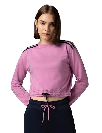 FYLTR Women's Terry Crop Top - Full Sleeve | Elasticated Waist & Cuff | Boxy Fit | Stripe Detailing | Tops for Women Western | Women t Shirt