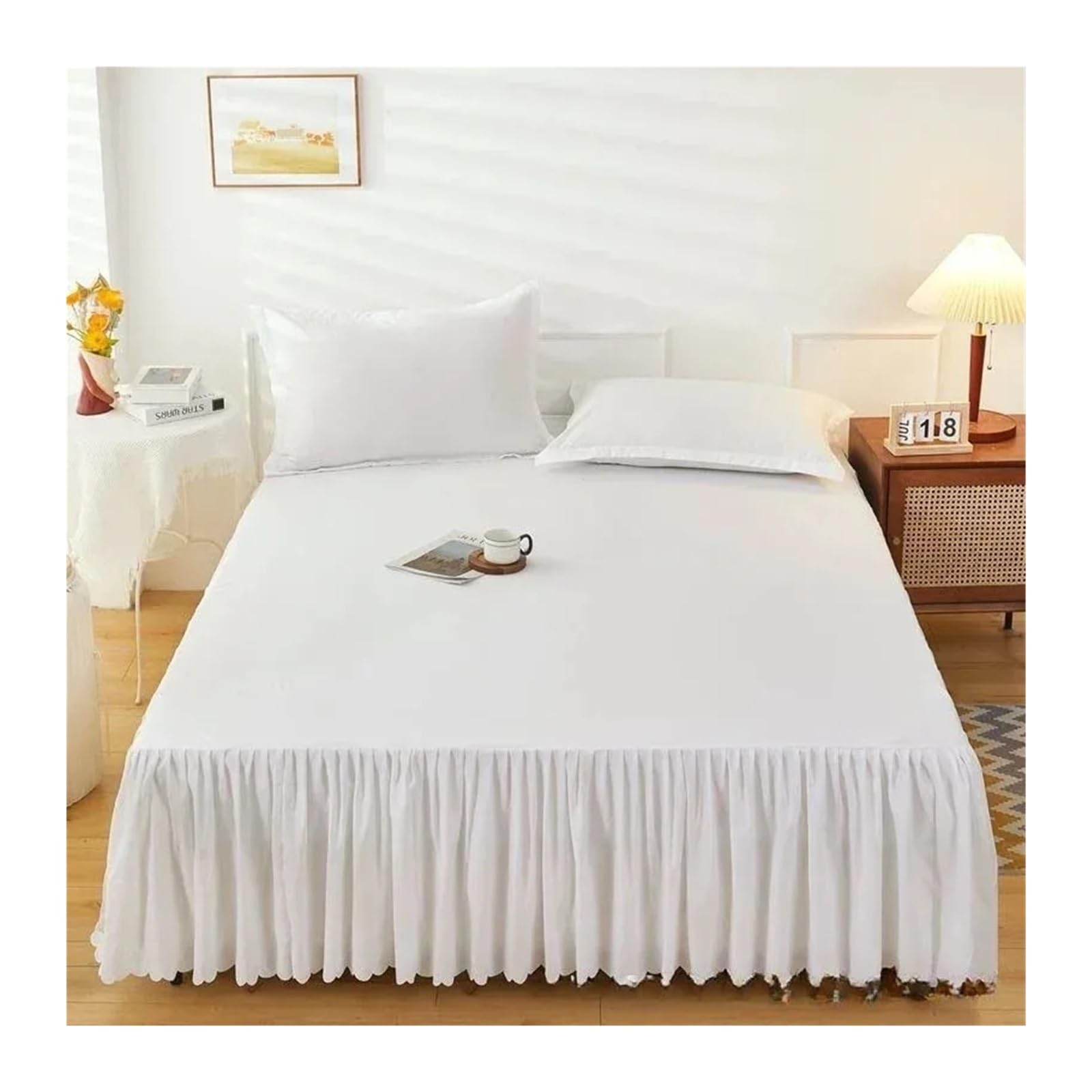 EJvkrbtx Ruffle Wrap Bedspread Bed Skirt Multicolor Multiple Sizes(White,1PC 180x200cm skirt)