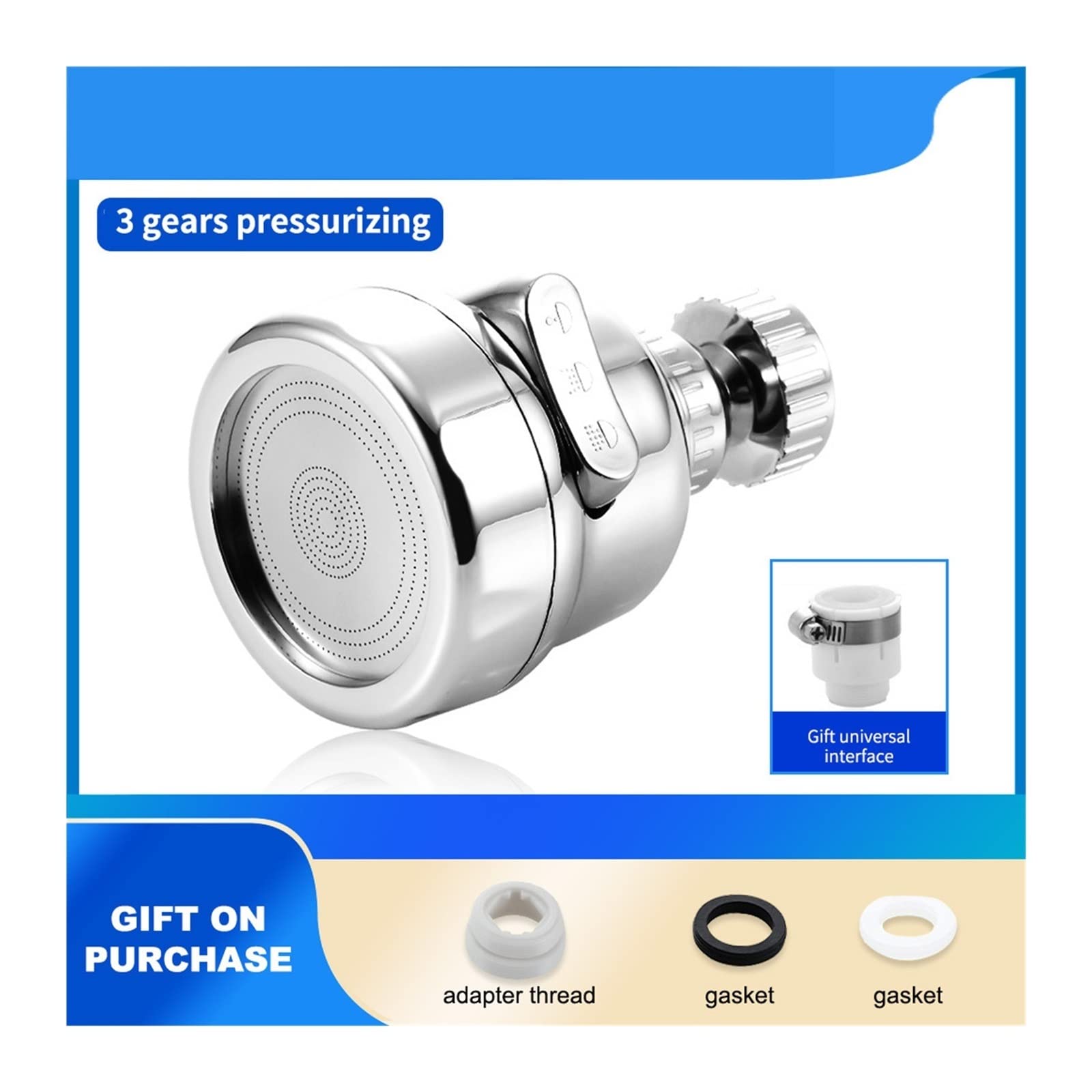 XYNSNDB Dysza obrotowa 360 stopni do kranu mieszającego 3 tryby Aerator oszczędzający wodę pod ciśnieniem Aerator kuchenny Bubbler Dyfuzor Kran Łatwa instalacja(06)