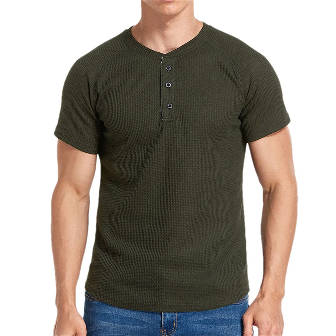 Maglietta da uomo Henley a maniche corte Casual Pullover Top PlSize