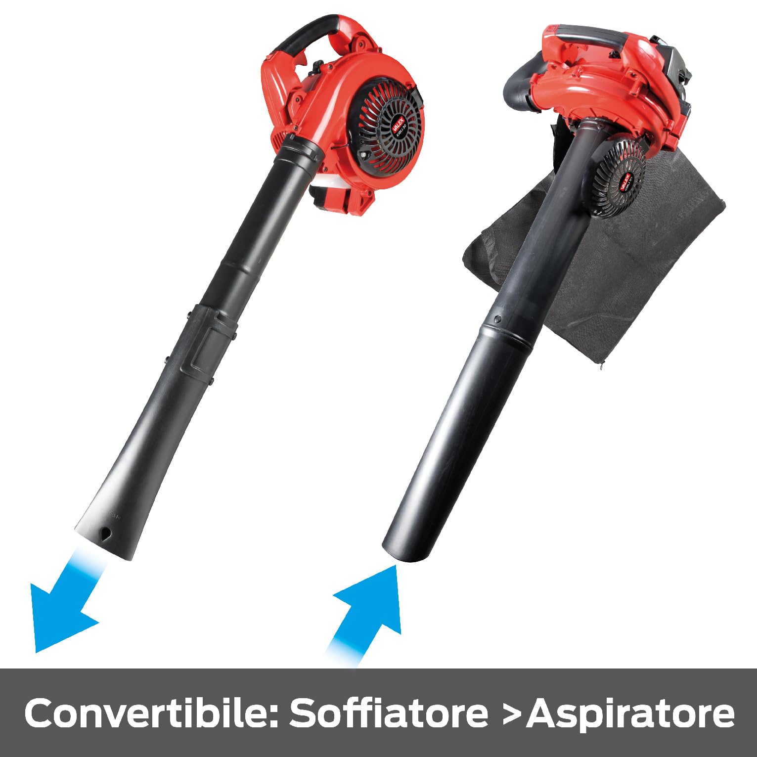 Valex Kibli 30 - Aspirador soplador de explosión catalizado, 700 W 26 CC, Velocidad del Aire 0-220 km/h, función de trituración 10:1, Bolsa Recogida 40 l
