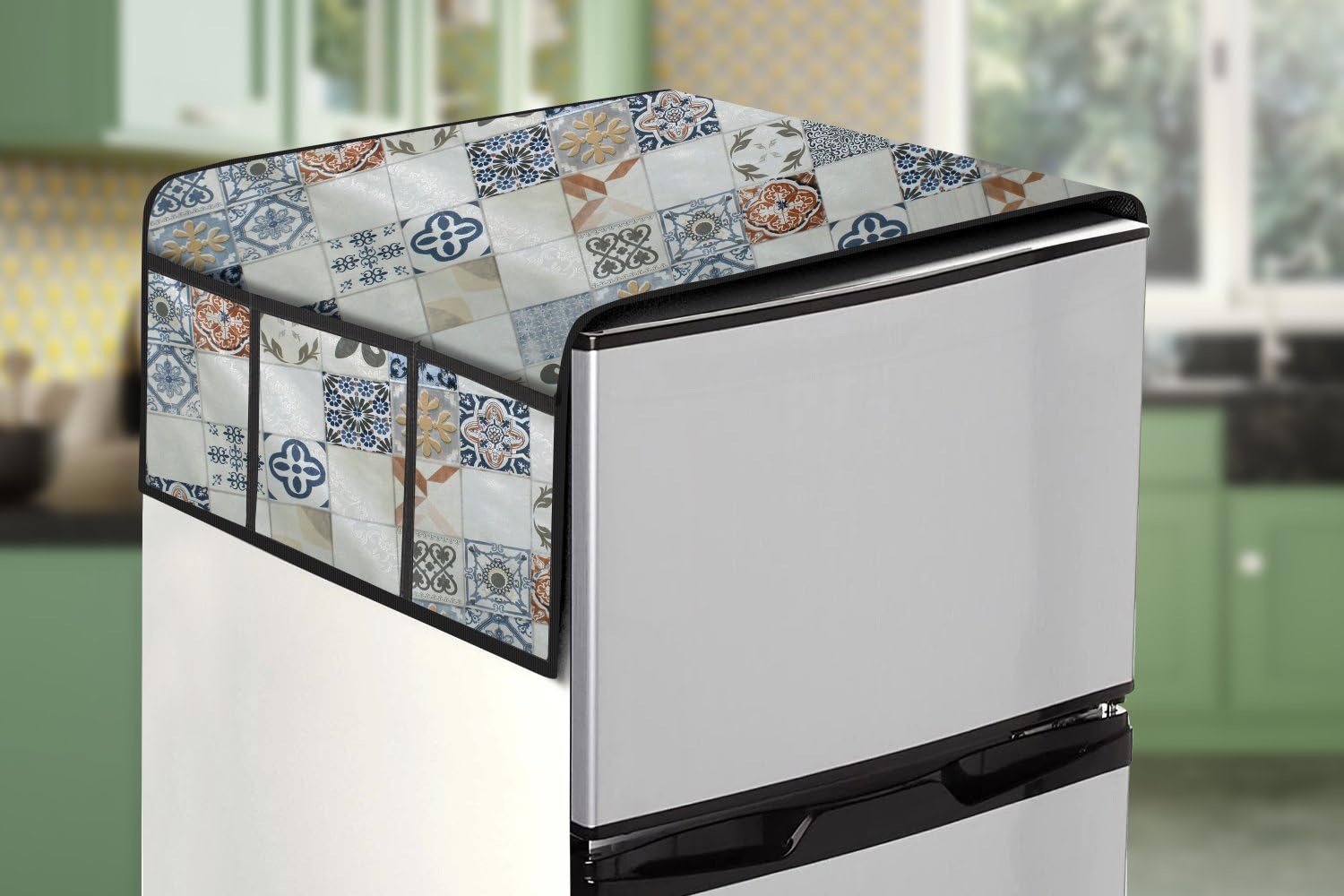 Stylista Refridgerator top Cover Suitable for Haier ‎HRS-682KS, 630 Liter Fridge, Dimension (WXD) 71x141 CM, Mosaic Pattern Cream