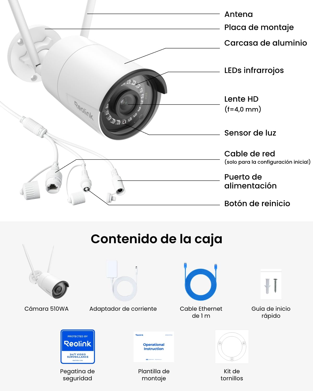 Reolink 5MP Camara Vigilancia WiFi Exterior, 2.4/5GHz Cámara IP, Detección de Personas/Vehículos/Animales, IP67 Impermeable, Vision Nocturna, Ranura para Tarjeta Micro SD, Lapso de Tiempo, RLC-510WA