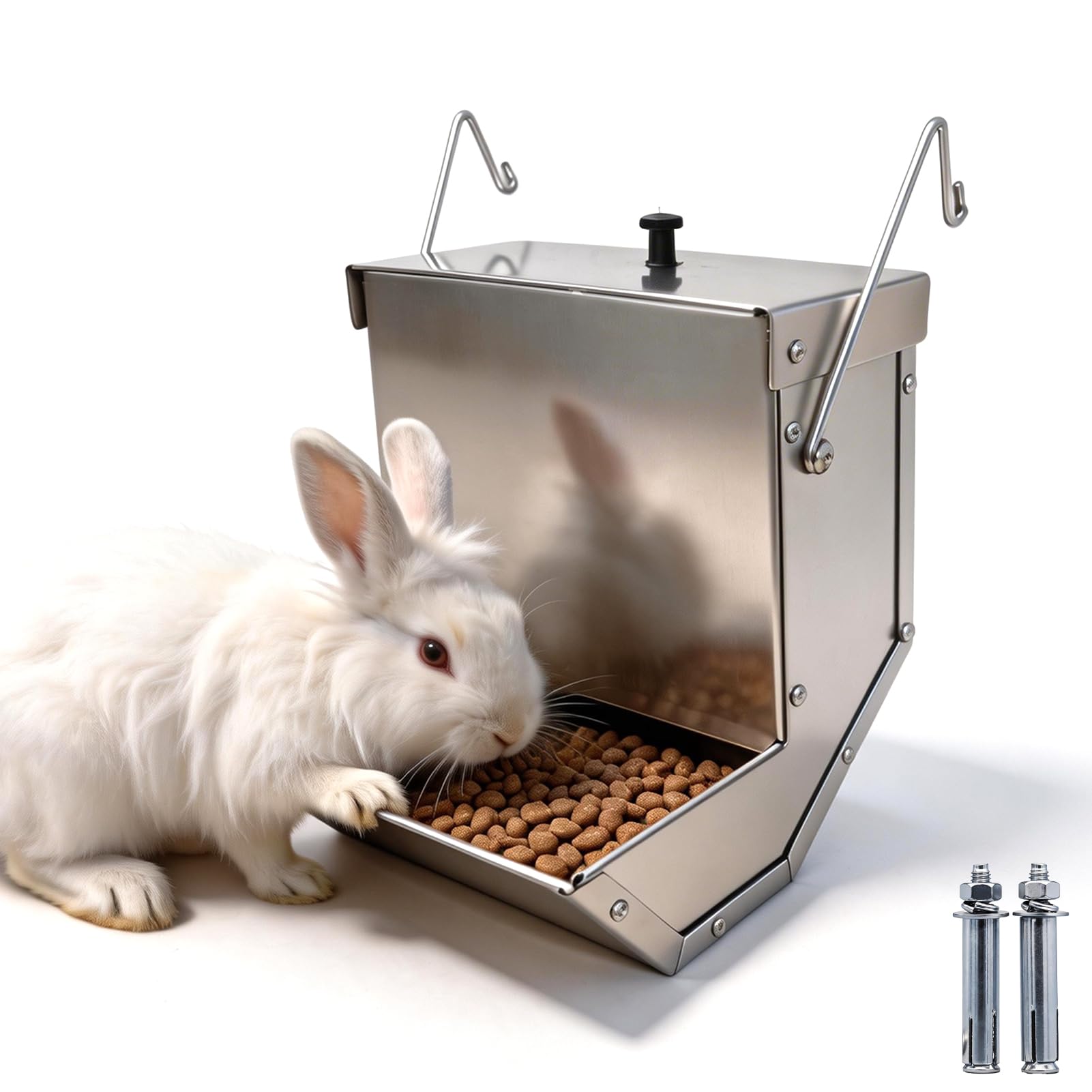 Mangiatoia a gravità per piccoli animali con coperchio, in acciaio inox, anticorrosione, durevole, grande capacità, per conigli, porcellini d'India, cincillà e altri piccoli animali domestici, per uso