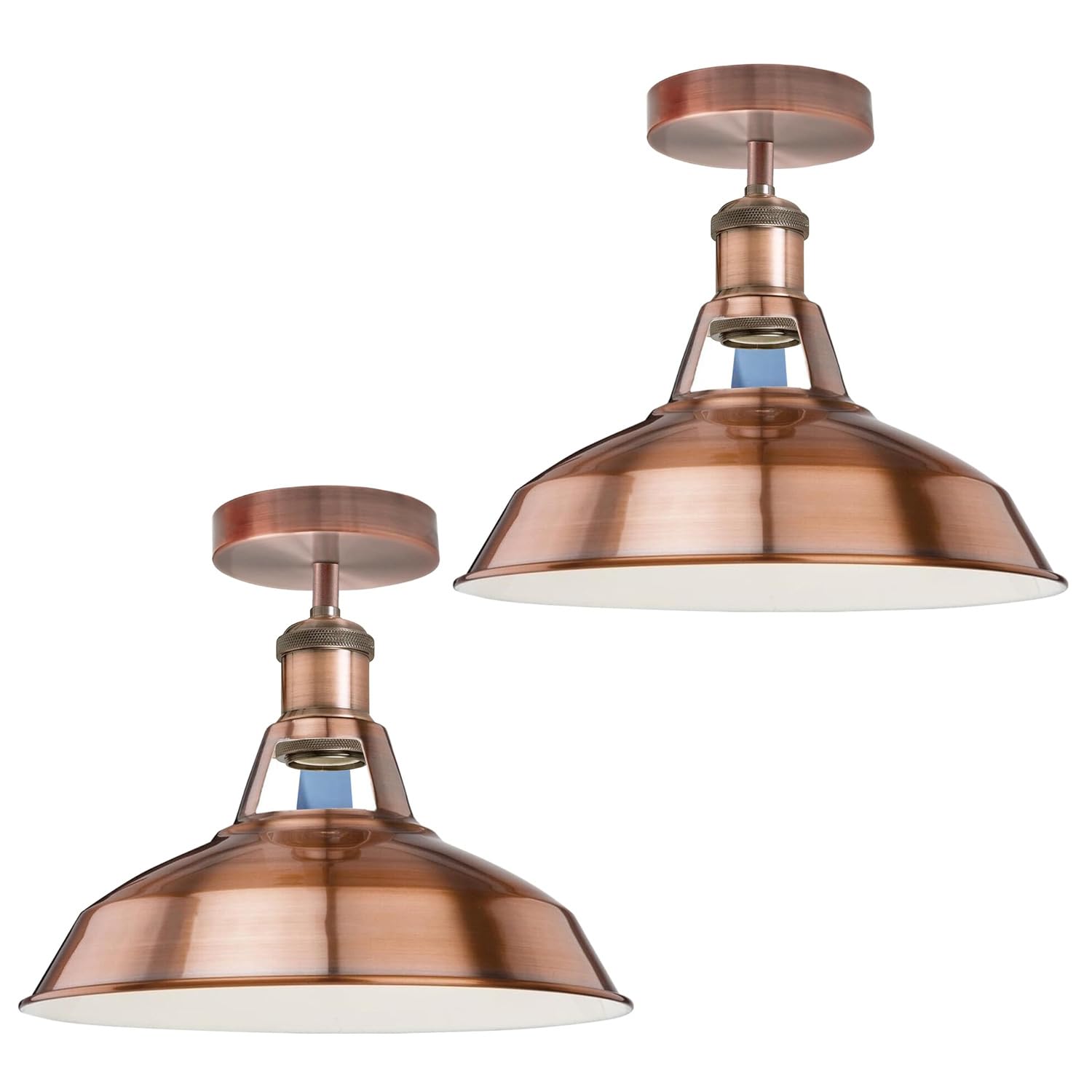 LEDSone 2 Pack of-Semi Flush Mount Ceiling Light Fitting - Industrial Vintage Style Kitchen Light Ceiling Metal 30cm Rustic Farmhouse Lighting Fixture (Rose Gold - 2 Pack) (Copper)