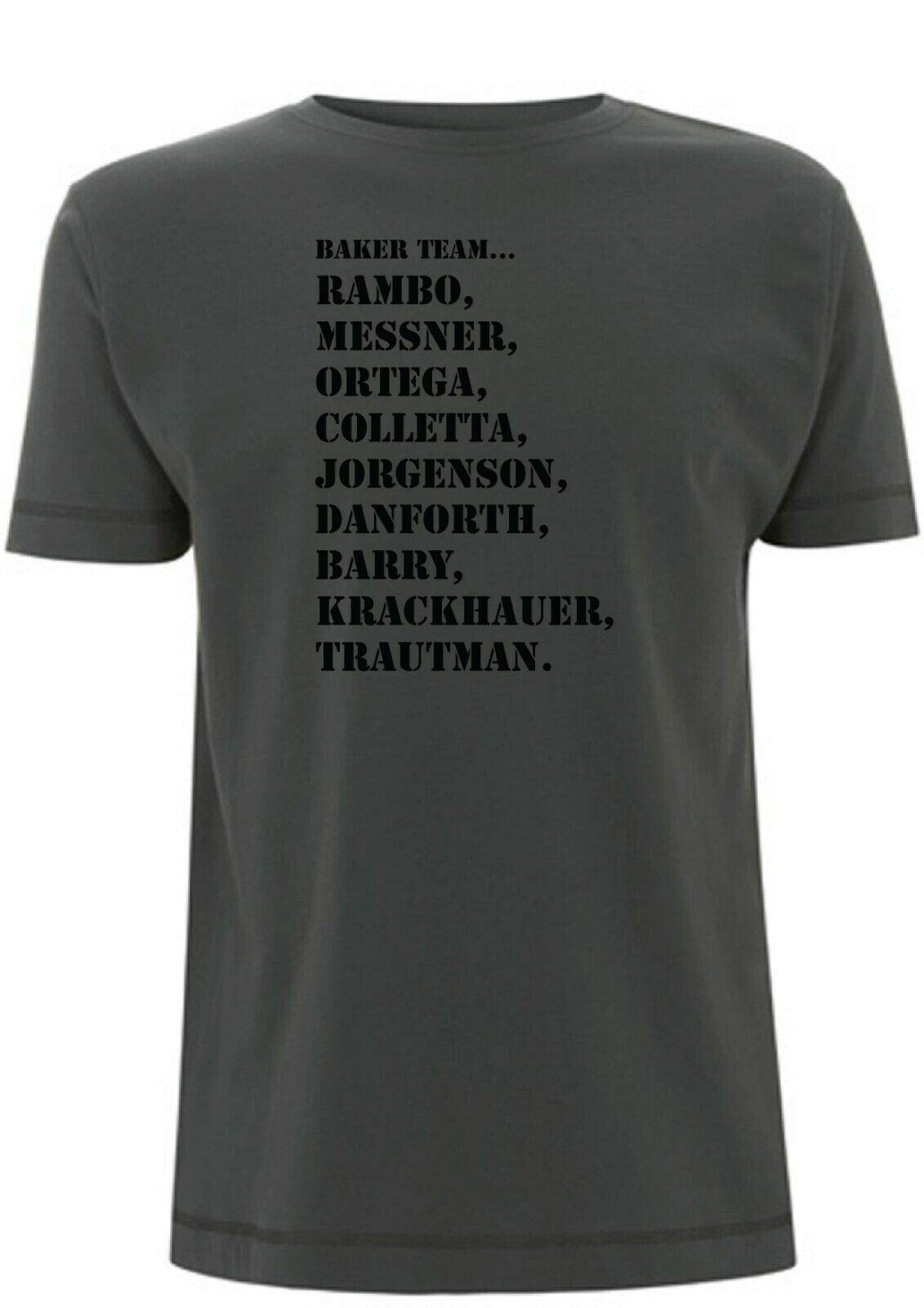 Rambo T Shirt Baker Team First Blood Movie Inspired Tshirt Retro Film 1980s (X Large, Grey)