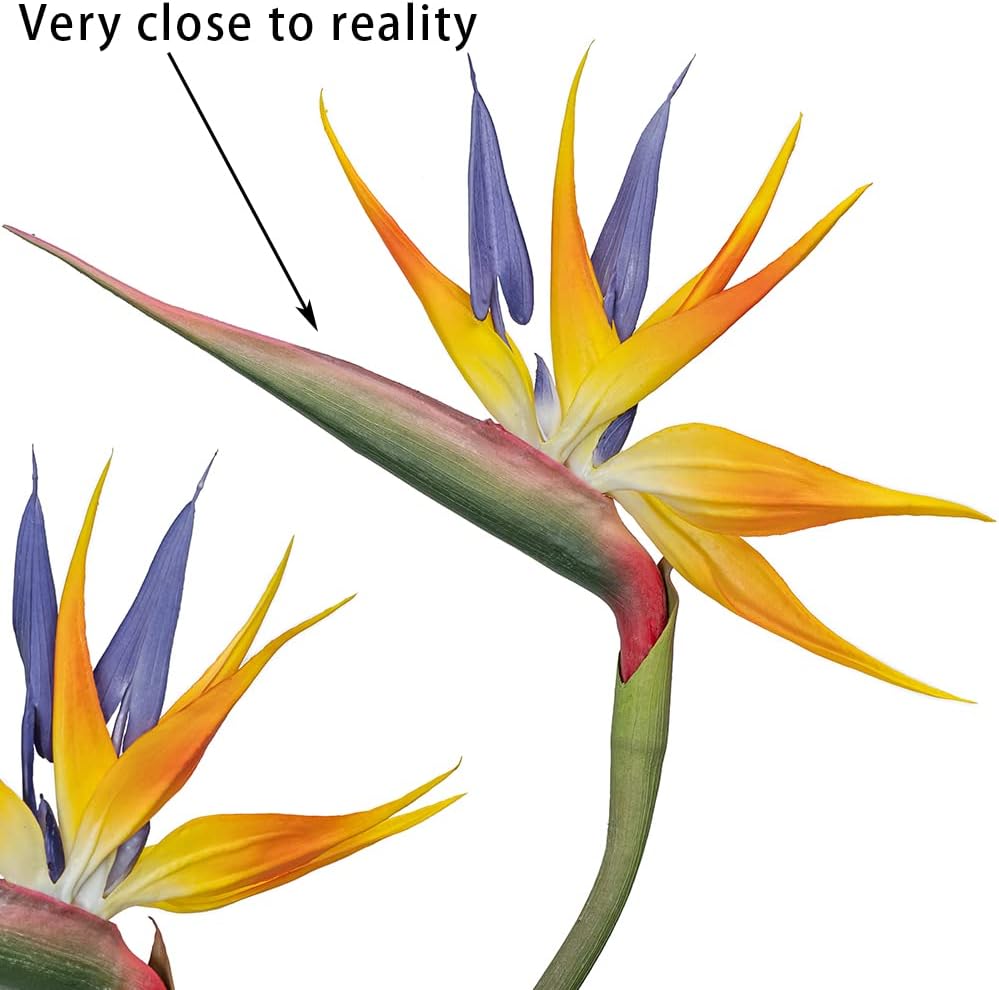 Artificial Flowers Bird of Paradise 37'' Large Latex Fake Greenery Plants Long Stem Red Plants 2Pcs for Home,Living Room,Bedroom,Dining Table(Orange 2pcs) - Image 9