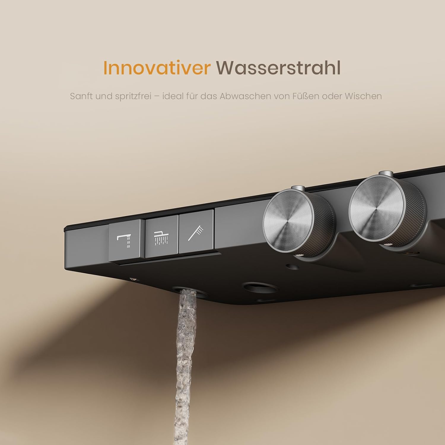 EMKE shower system showing an innovative water jet from the bottom for foot washing or cleaning.