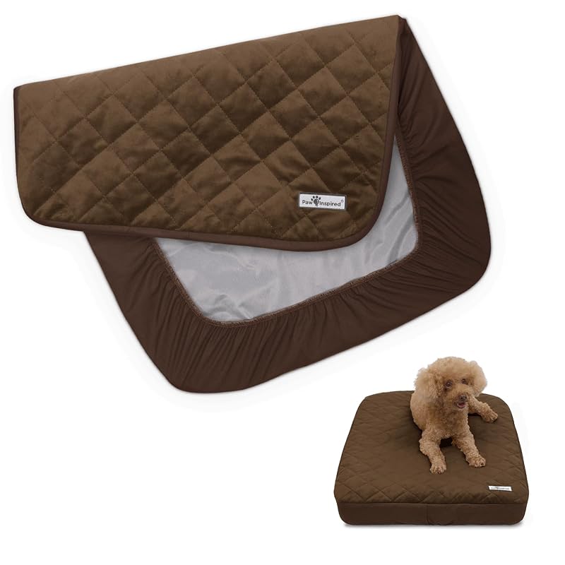 Capa impermeável ajustável para cama de cães Paw Inspired, marrom-escuro, 76,2 x 50,8 x 12,7 cm