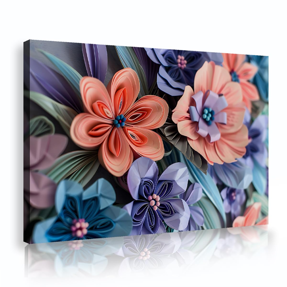 Via Vela 3D Paper Quilling Framed Canvas Wall Art Entryway Papercraft Floral Petal Painting Unique Pictures Modern Posters for Living Room Decor 70x110cm