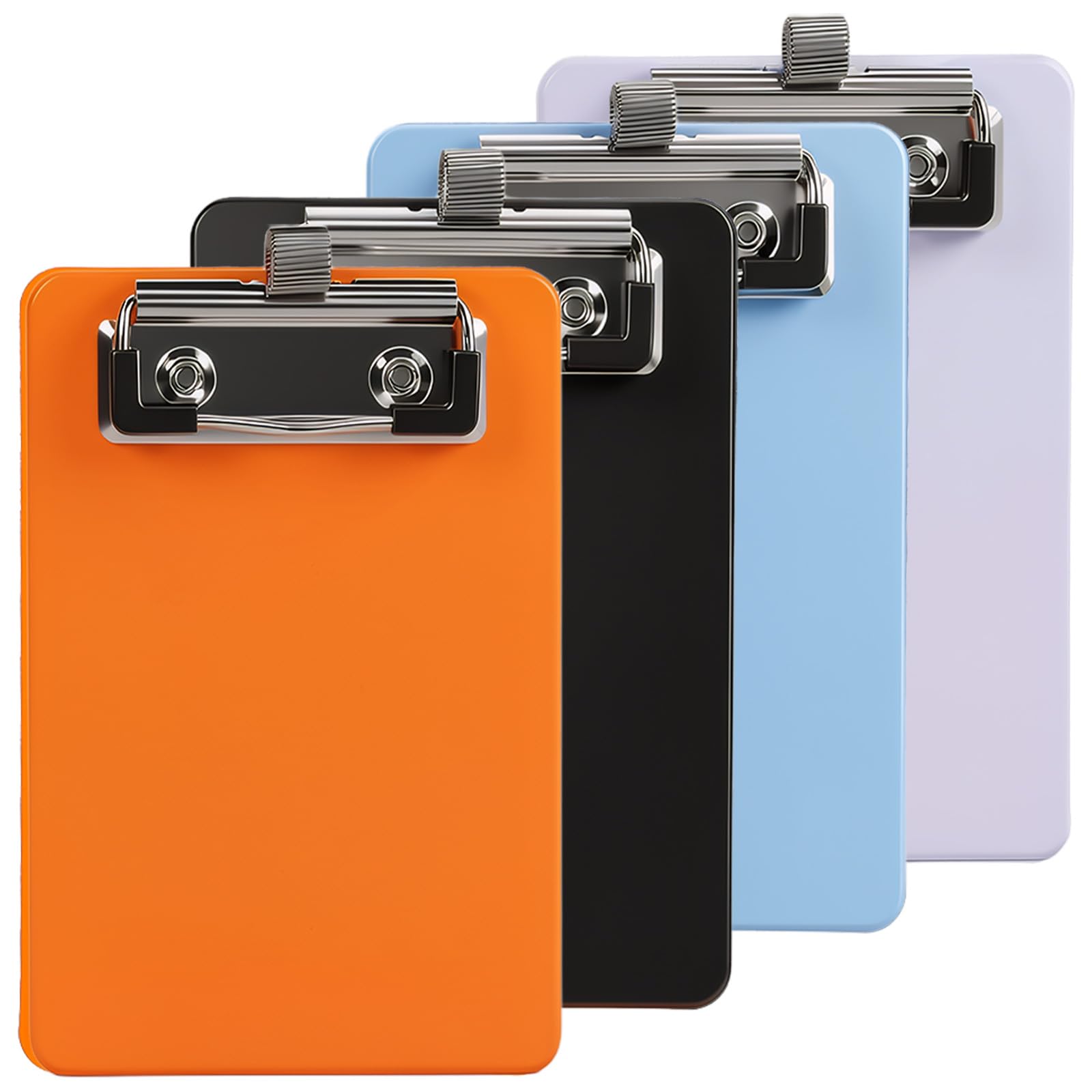 RAHHLIZS 4Pack Small Clipboard 5.9x3.9 Inch, Metal Clipboard with Spring Clips, Multifunctional Cute Clipboards for Classroom, Refrigerator, Office, Home, Factory - White,Black, Orange, Blue Clipboard