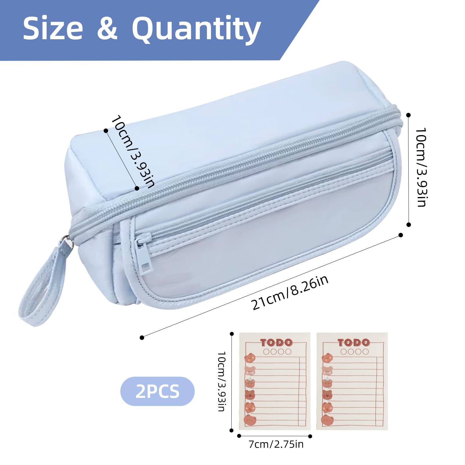 TPTGIAR Large Pencil Case for Girls Boys with 2 Note Pads Sky Blue Big Capacity Portable Pencil Case with Compartments Waterproof Home School Office Stationery Supplies Pencil Pouch - Image 2
