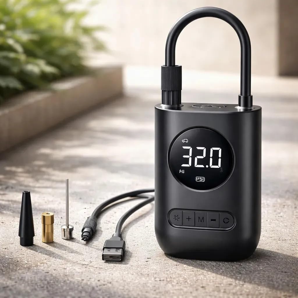 Compressor de Ar Portátil Digital, Recarregável 4000mAh com Display LCD e Luz LED