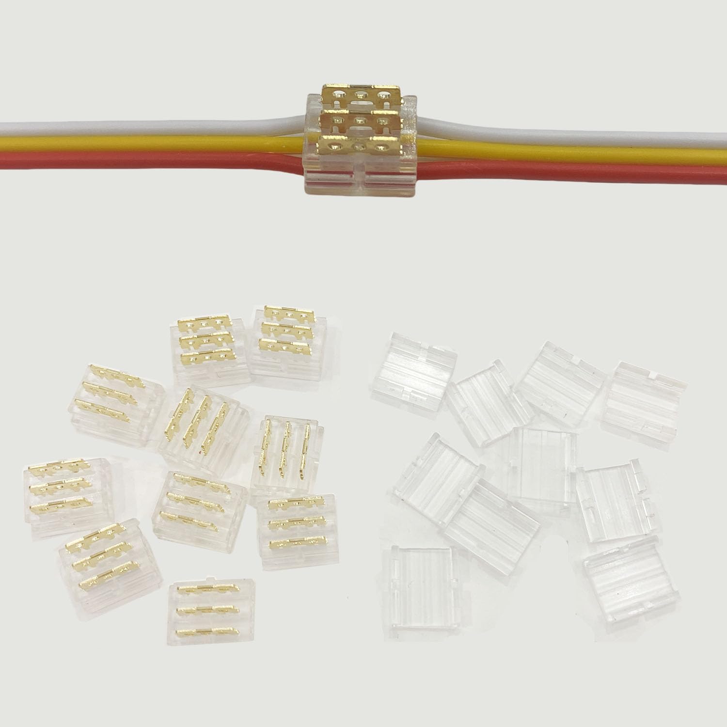Wire Connectors Quick Connect Terminal,10pcs with Caps 3-Pin Electrical Splice Crimp, Wire to Wire Quick Connect