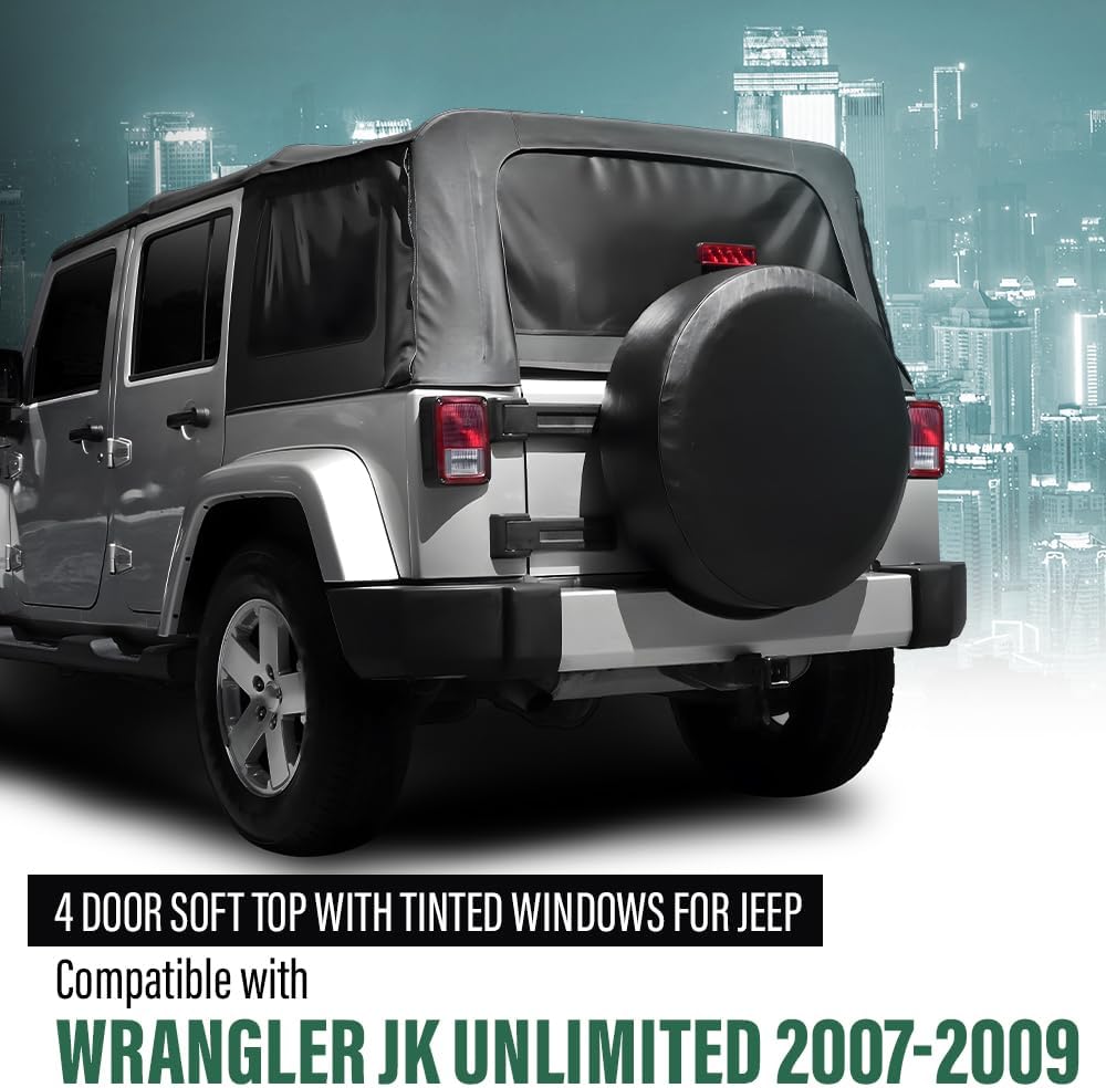 GRAND ORANGE Soft Top w/Tinted Windows Compatible with Jeep Wrangler JK Unlimited 4-Door 2007-2009