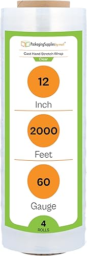 Miniatura 1 de PSBM - Envoltura elástica, paquete de 4, 12 pulgadas x 2000 pies, calibre 60, adherencia de plástico transparente, rollos de película elástica a
