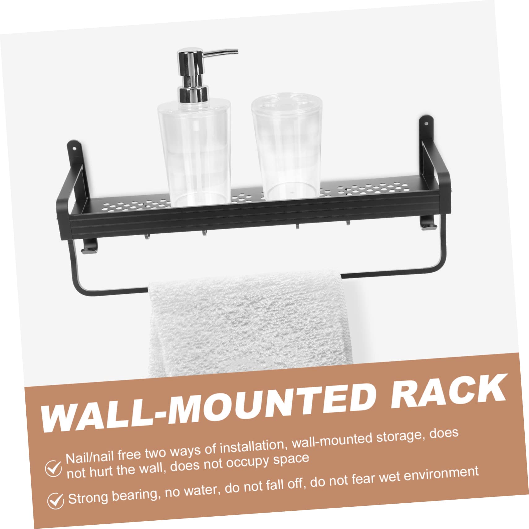 SOIMISS Estante de Almacenamiento Multifuncional para Baño 50 Cm Aluminio Negro sin Perforaciones Gancho Colgante Hogar Ducha Organizador sin Clavos