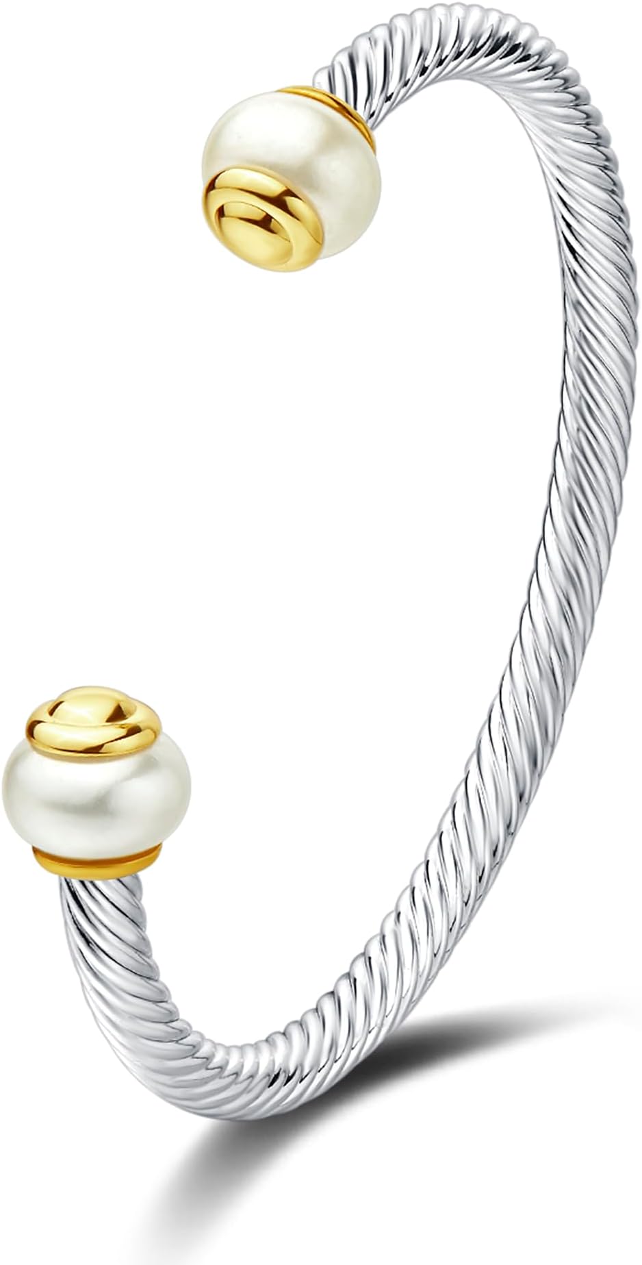UNY JEWELJewelry Make a Statement Two Tone Twisted Cable Wire Caviar Imitation Pearl Cuff Bangle Makes a Stylish Christmas Gift