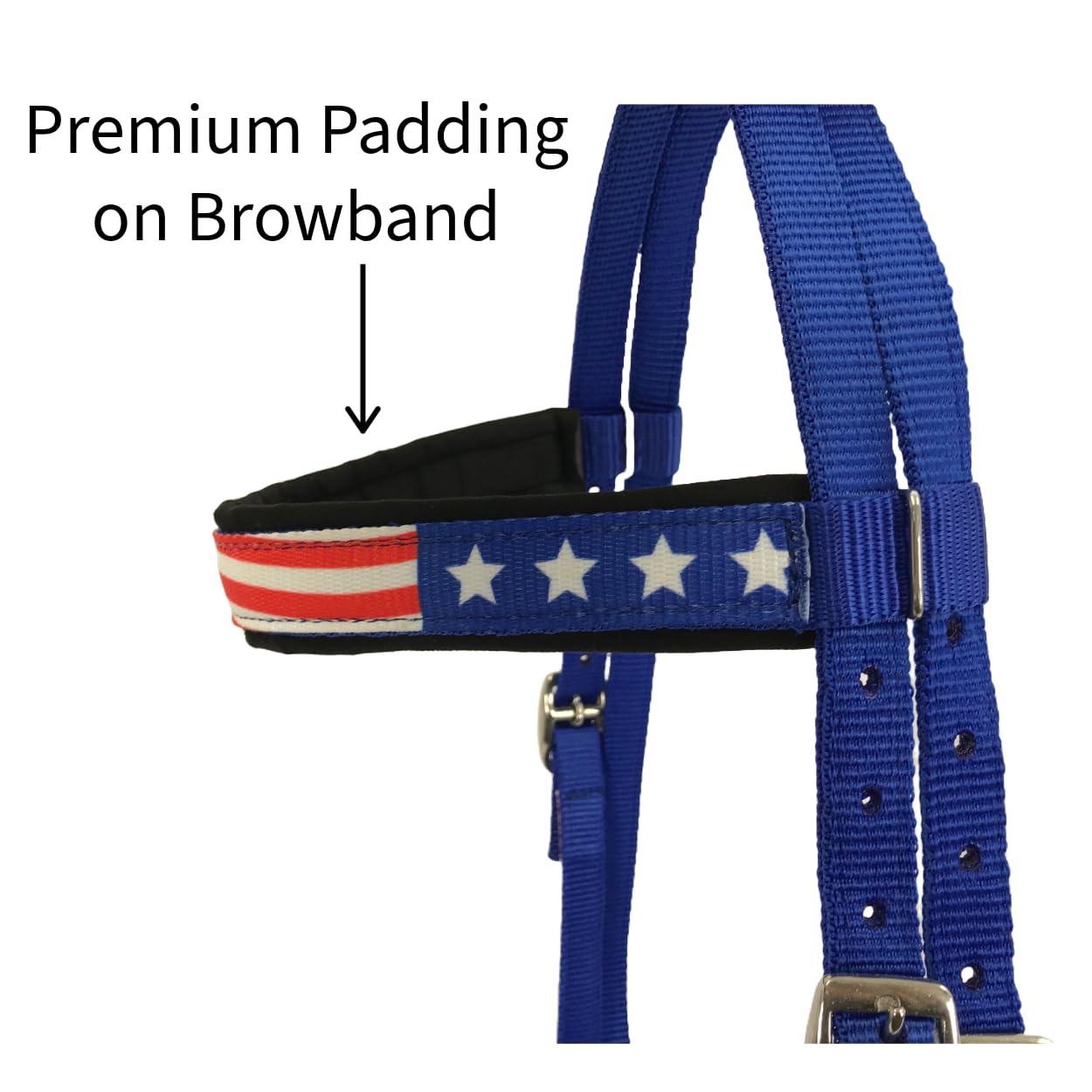Tahoe Tack American Flag Double Layered Nylon Patriotic Padded Headstall, Reins and Breast Collar with Fringes 3 Items Set: Full Red/White/Blue