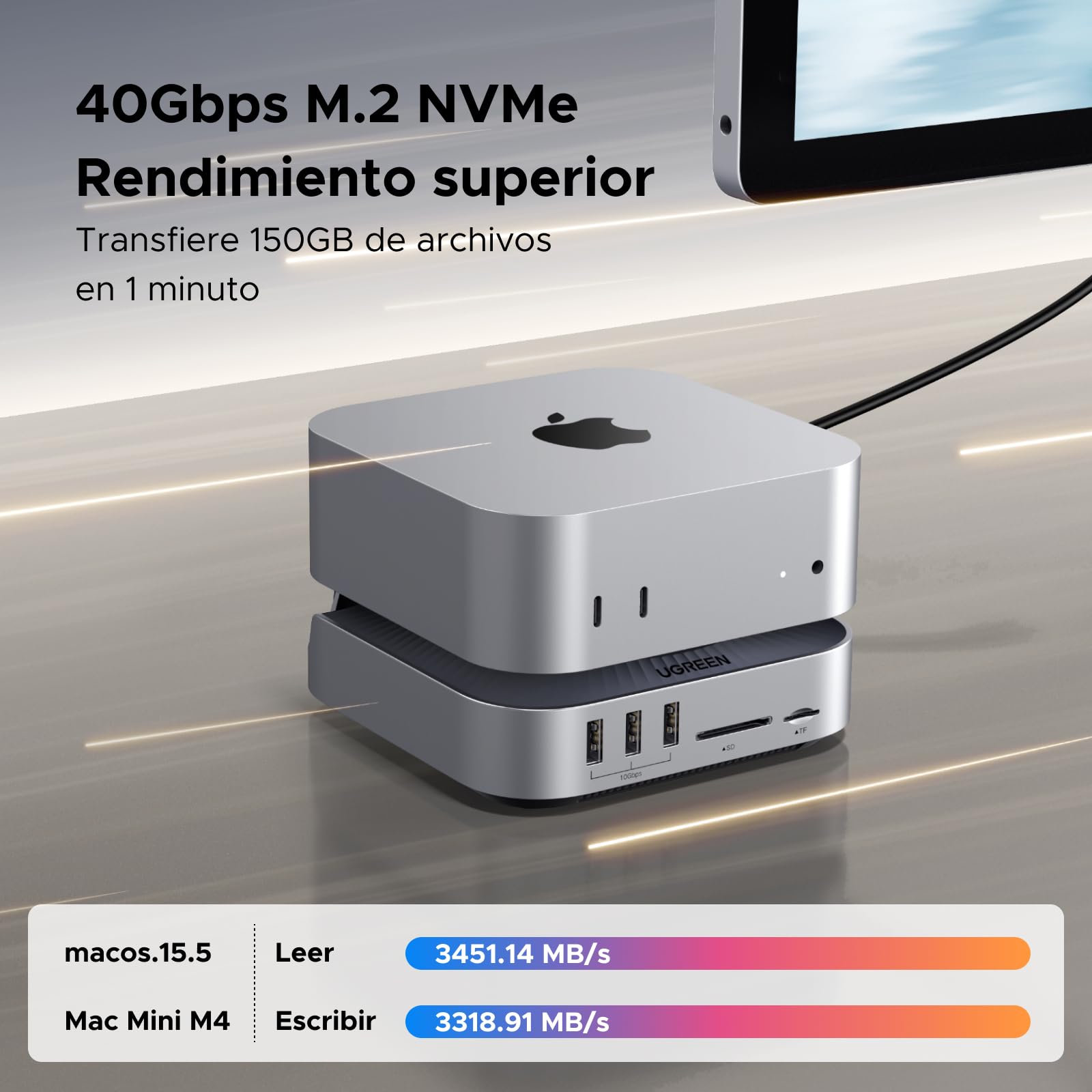 UGREEN USB4.0 40Gbps Docking Station Compatible con Mac Mini M4 y M4 Pro | con Carcasa M.2 NVME SSD 40Gbps, HDMI 8K 30Hz, 5*USB 4A1C 10Gbps Rápida , Lector de tarjetas SD TF 312MB/s, Audio de 3,5mm