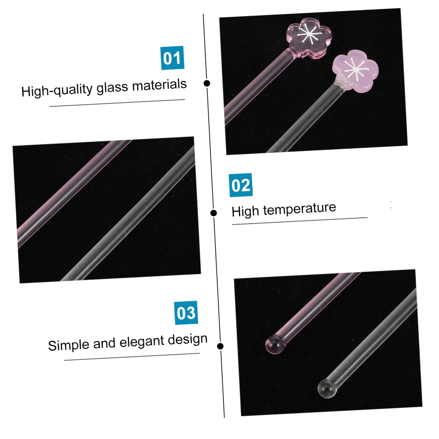 OUNONA Floral Pattern Glass Stirring Rods 2pcs Reusable Beverage Stirrers for Parties Bars