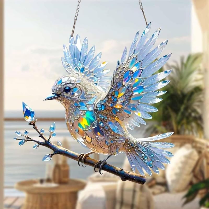 Crystal Sky Bluebird Décoration D'art Teinté (20,3 Cm) - Double Face En