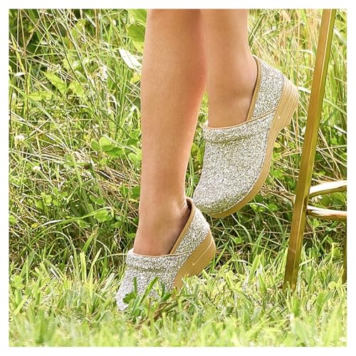 Image of Dansko Professional Glitter Slip-On Clogs for Women - Rocker Sole and Arch Support for Comfort - Shiny and Stylish Glitter Uppers