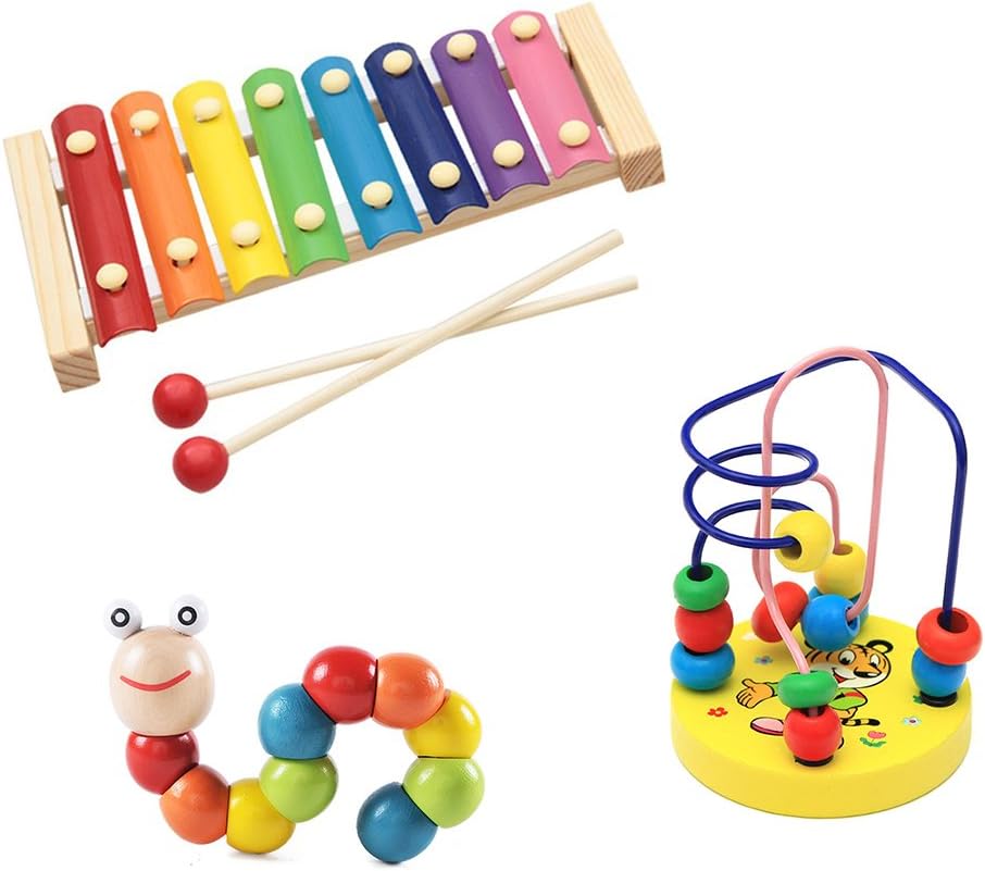 YEZOU Musical Instrument Xylophone Set include Bead Maze and Wood Caterpillar for Kids Toddler