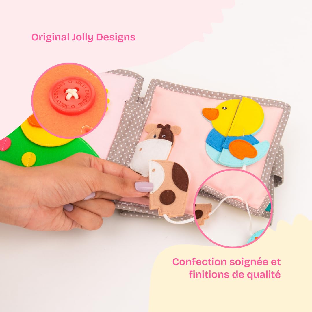 Jolly Designs Mini Quiet Book Lion Rêveur – Jouet Montessori dès 1 an – Livre d’activités Quiet Book en Tissu sans pièces détachables – Livre sensoriel & de motricité pour bébé