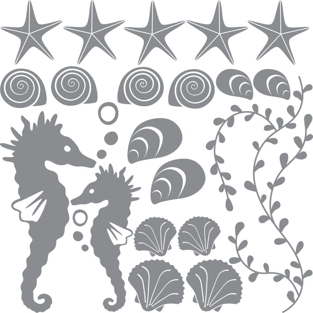 GRAZDesign Wandtattoo Bad Muschel & Seepferdchen Set Wandaufkleber Maritime Deko wasserfest - 074 mittelgrau