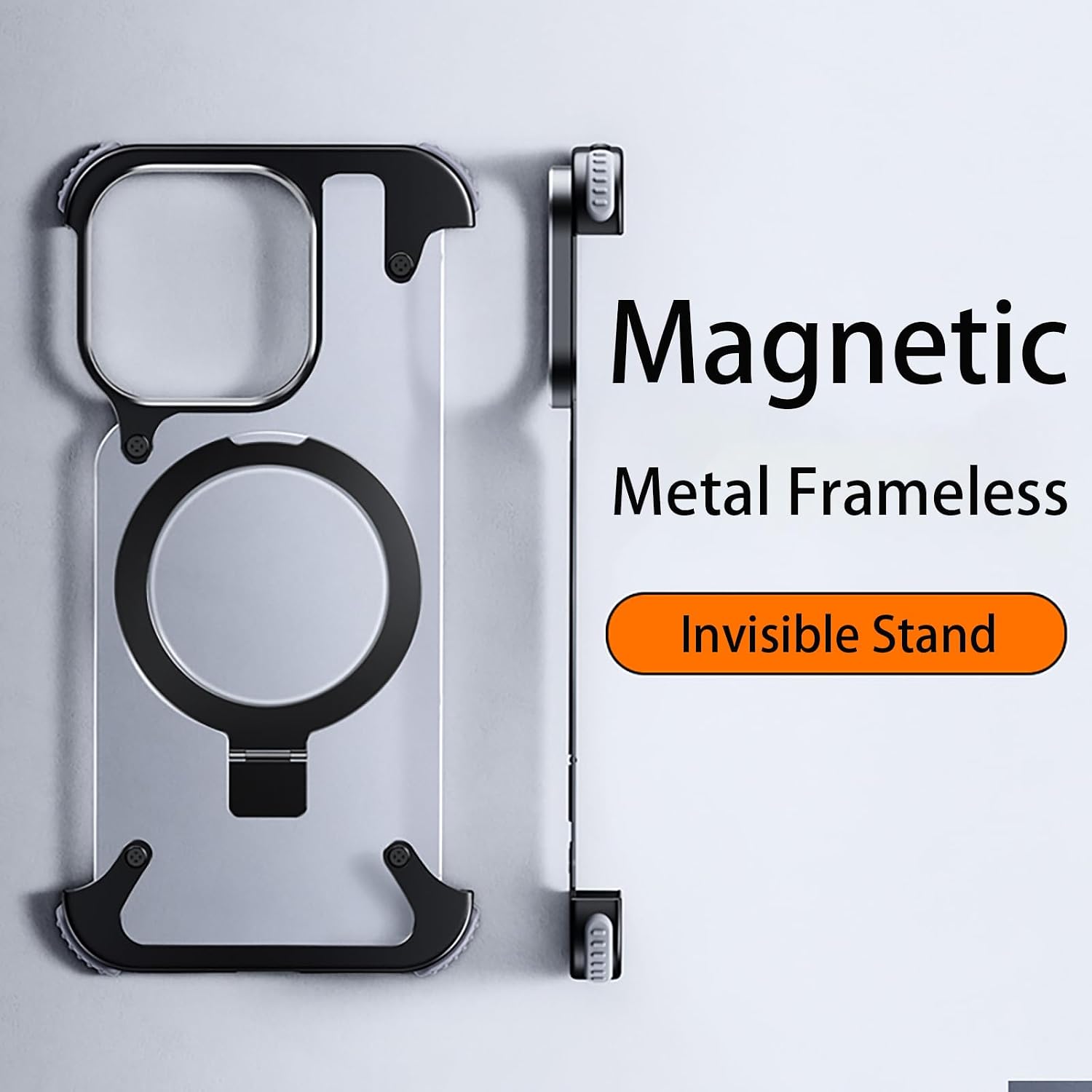 Losin Magnetic Stand for iPhone 15 Pro Max Metal Frameless Case [Compatible with MagSafe] [Drop Protection] Slim Thin Shockproof Bumper Case with Invisible Kickstand for Men Women, Natural Titanium