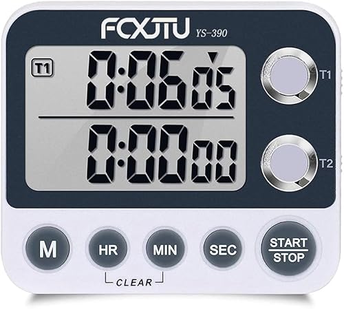 FCXJTU Temporizador digital de cocina dual, temporizador de doble cuenta, temporizador de cocción, cronómetro, pantalla grande, alarma de volumen