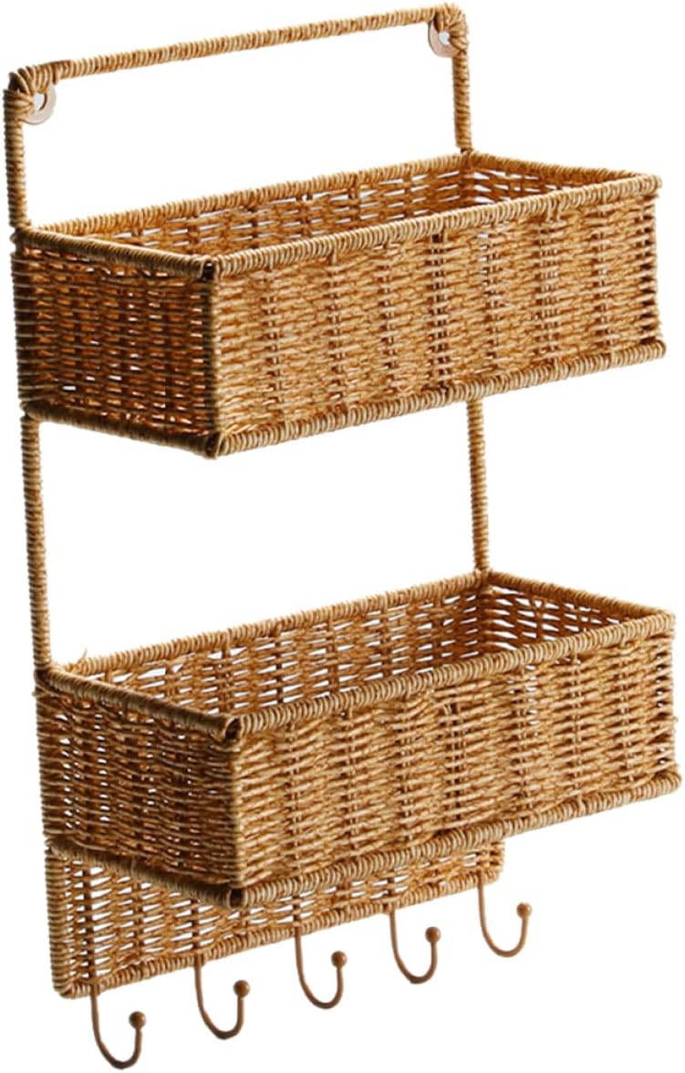 PRETYZOOM Wall-mounted Storage Rack Woven Baskets for Storage Hanging Decor Fruit Vegetable Basket Kitchen Organizer