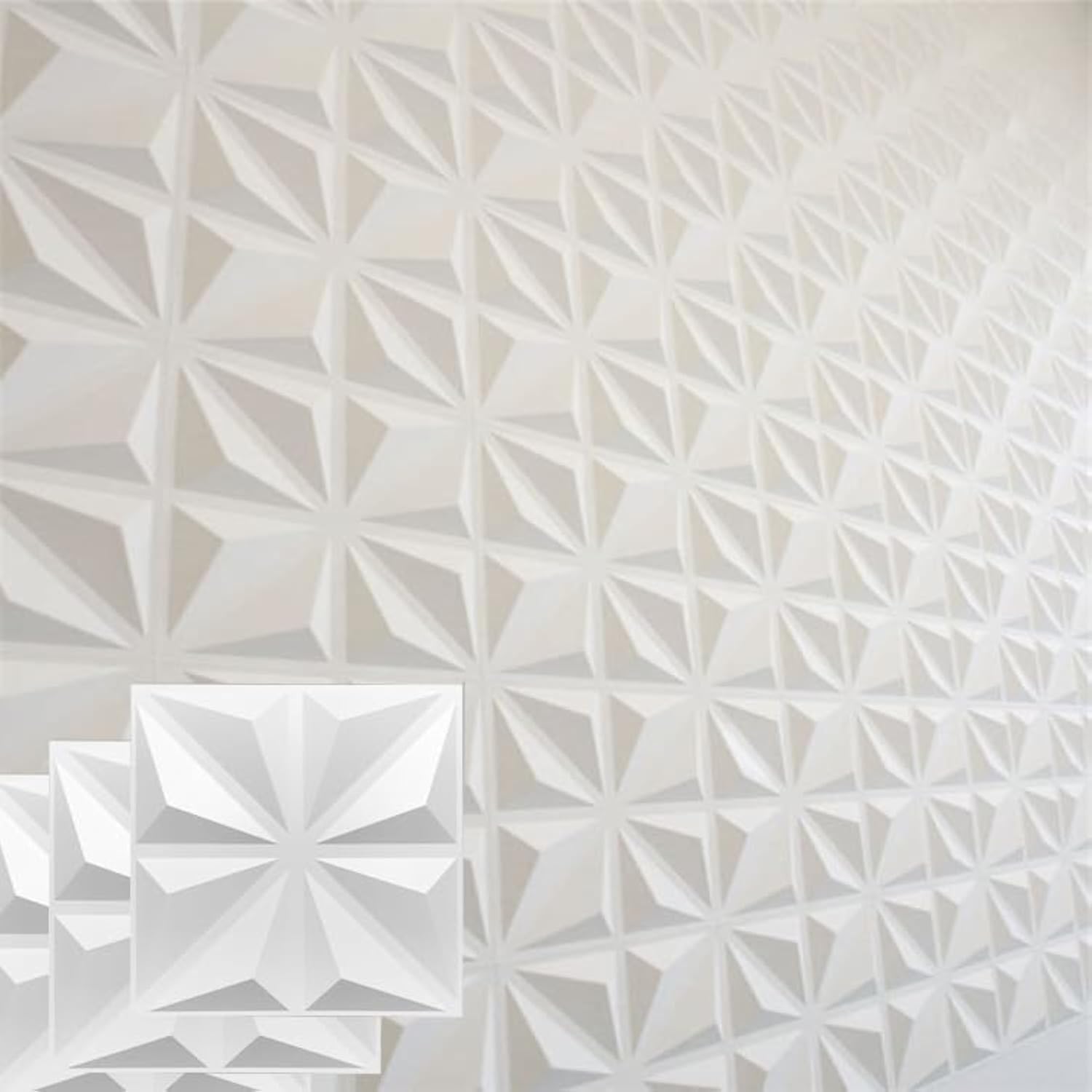 Jorunb 12pc 3D Wall Panel Diamond PVC Flower Textured Wall Panels for Living Room Bedroom Hotel Office Waterproof Wall Panel Diamond Textured Wall Tiles Wall Panels- 50x50CM (white) (01)