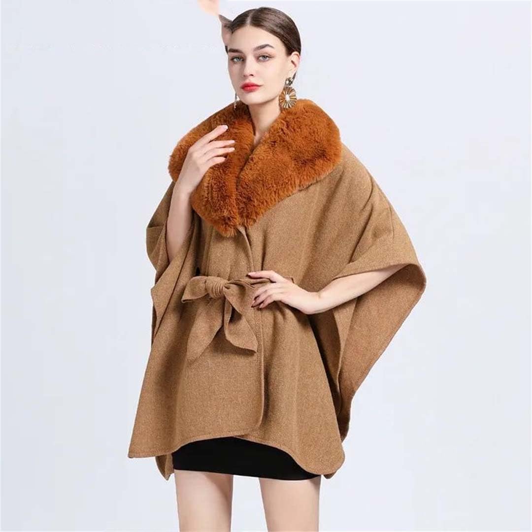 Poncho de Lana cálido de Invierno para Mujer, Chal, cárdigan, Cuello Triangular, cinturón, Capa Suelta (Gris 9, Talla única)