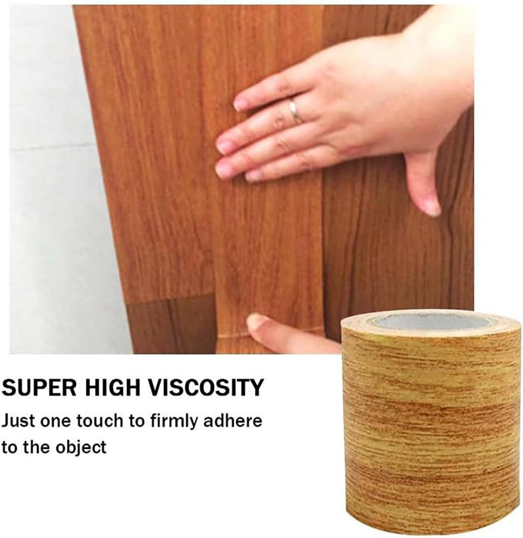 2" x 15ft Self Adhesive Vinyl Wallpaper Borders, Peel & Stick Waterproof Oak Wood Grain Baseboard Wall Stickers for Furniture Floor Door Decoration Wall Covering