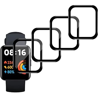[Pack of 4] Compatible with Xiaomi Redmi Watch 2 Lite 3D Curved Full Coverage Protective Screen Protector Waterproof Film Anti-Scratch Bubble-Free HD Clear for Xiaomi Redmi Watch 2 Lite