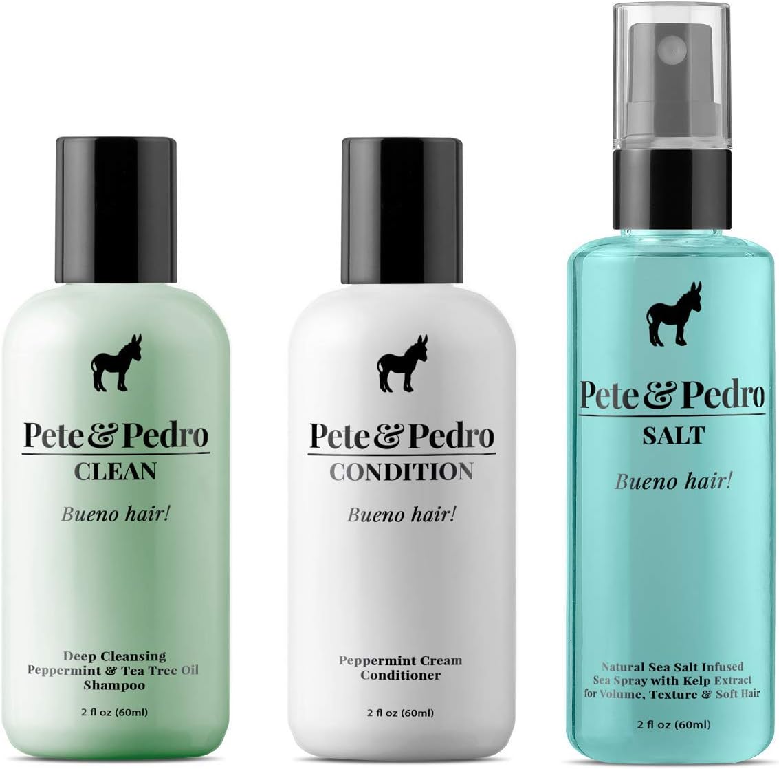 Pete & PedroTRIFECTA HAIR KIT - Men's Trial & Travel Size Trio Of Tea Tree Oil Shampoo, Peppermint Conditioner, & Sea Salt Spray | As Seen on Shark Tank, 2 oz. Each