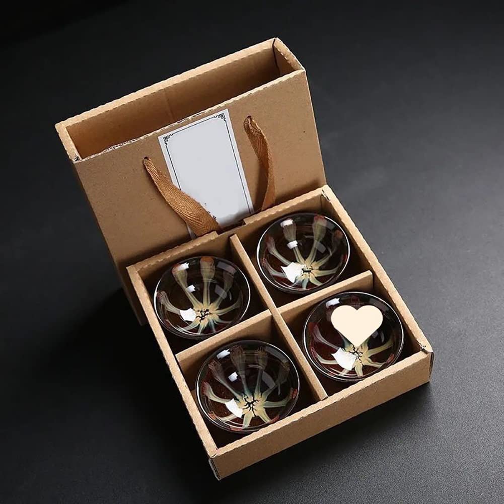 4/6-teiliger Satz Keramikbecher, Keramik Tasse Ohne Henkel, Chinesische Teetasse Keramik Sake Set Sake Tassen Becher Keramiktasse Porzellan Teebecher Traditionelle Teeschalen Keramik-Becher Set (Colo