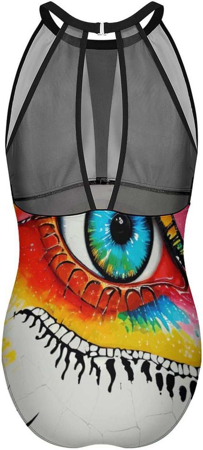 Rabbit-Print One-Piece Swimwear for Women Halter Swimwear Classic Bikini Swimming Sports Swimsuits