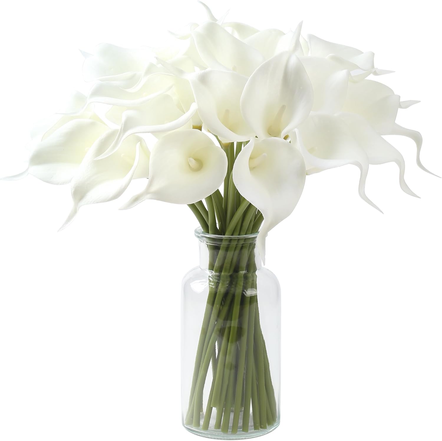 SITUMEIZI 24 PCS White Fake Flowers Artificial Calla Lily Silk Flowers Real Touch for Home Kitchen Decor Wedding Bouquet Office Decoration(Pure White)
