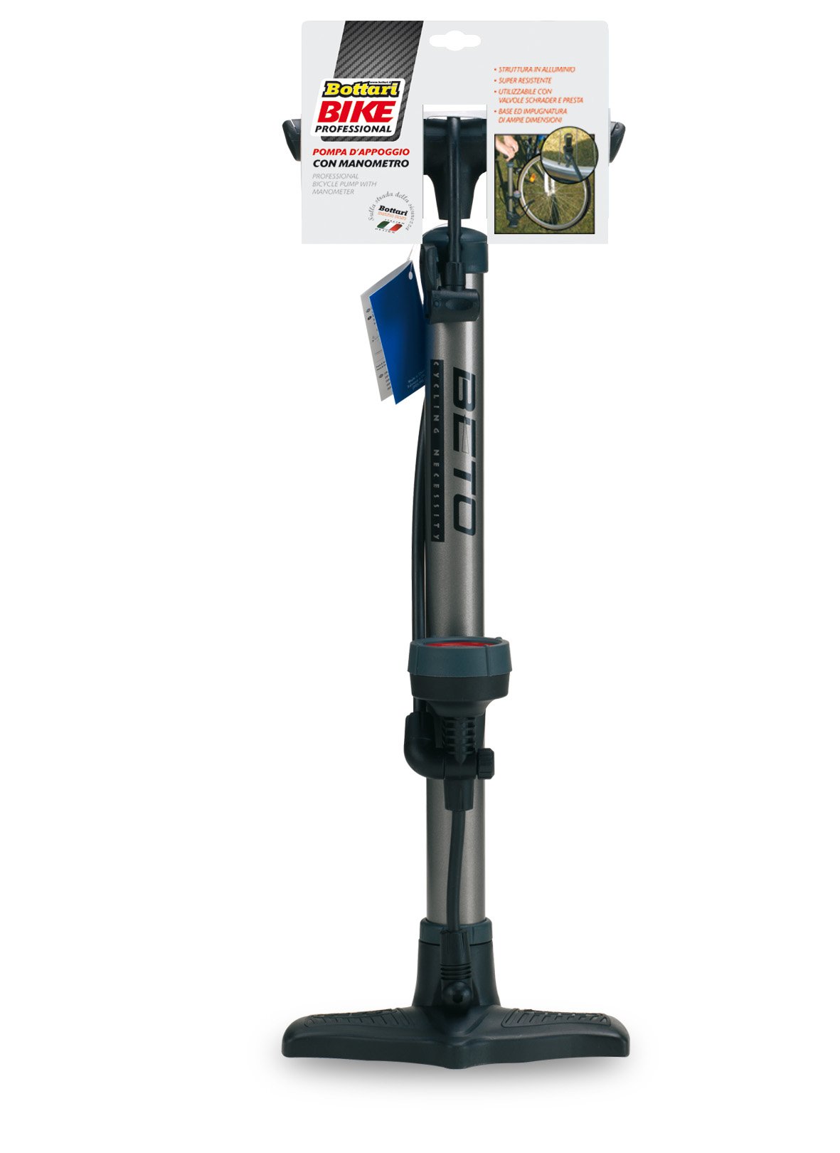 Bottari bike Security Professional Bicycle Pump with Manometer - Black