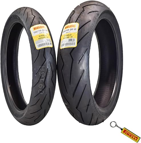 Pirelli Diablo Rosso III Front and Rear Street Sport neumáticos de motocicleta con Pirelli Logo llavero Rosso 3